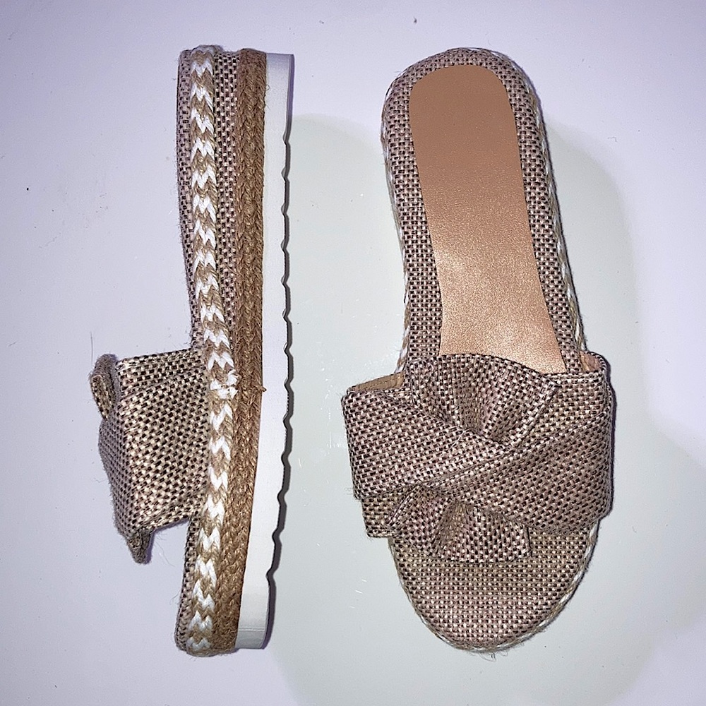 Bow Accent Espadrille Rope Wrap Platform Slide Sandals | Slip-On Style | Medium